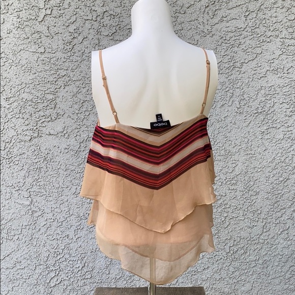 Bebe Chiffon Flowy Asymmetrical Tank Top Blouse 👚 Striped Fall Autumn Neutral - Picture 5 of 7